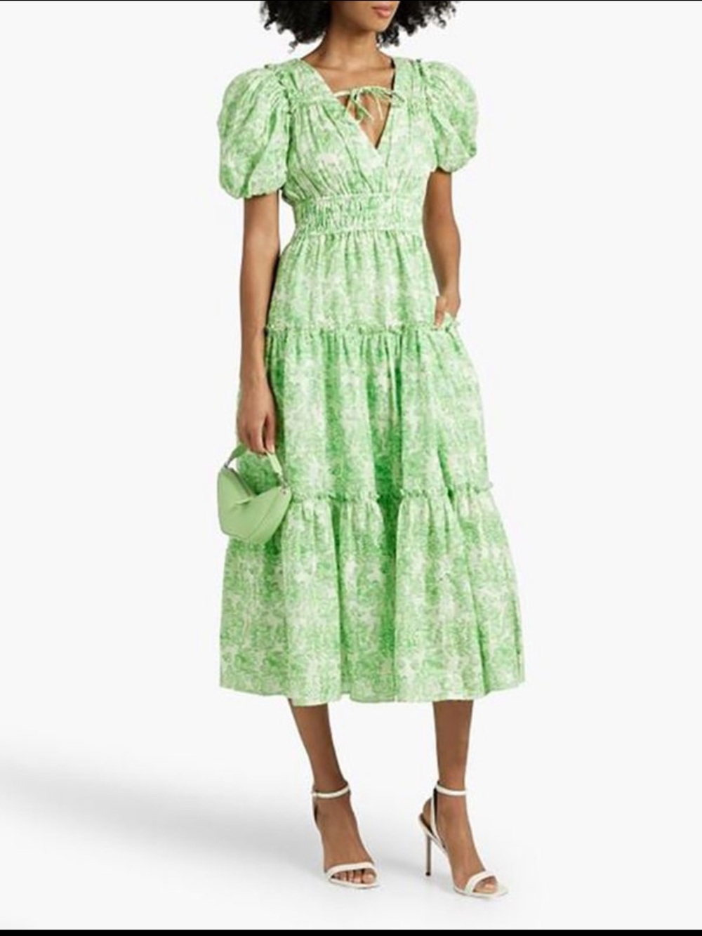 10 Crosby Derek Lam Light Green Puff-Sleeve Tiered Midi Dress